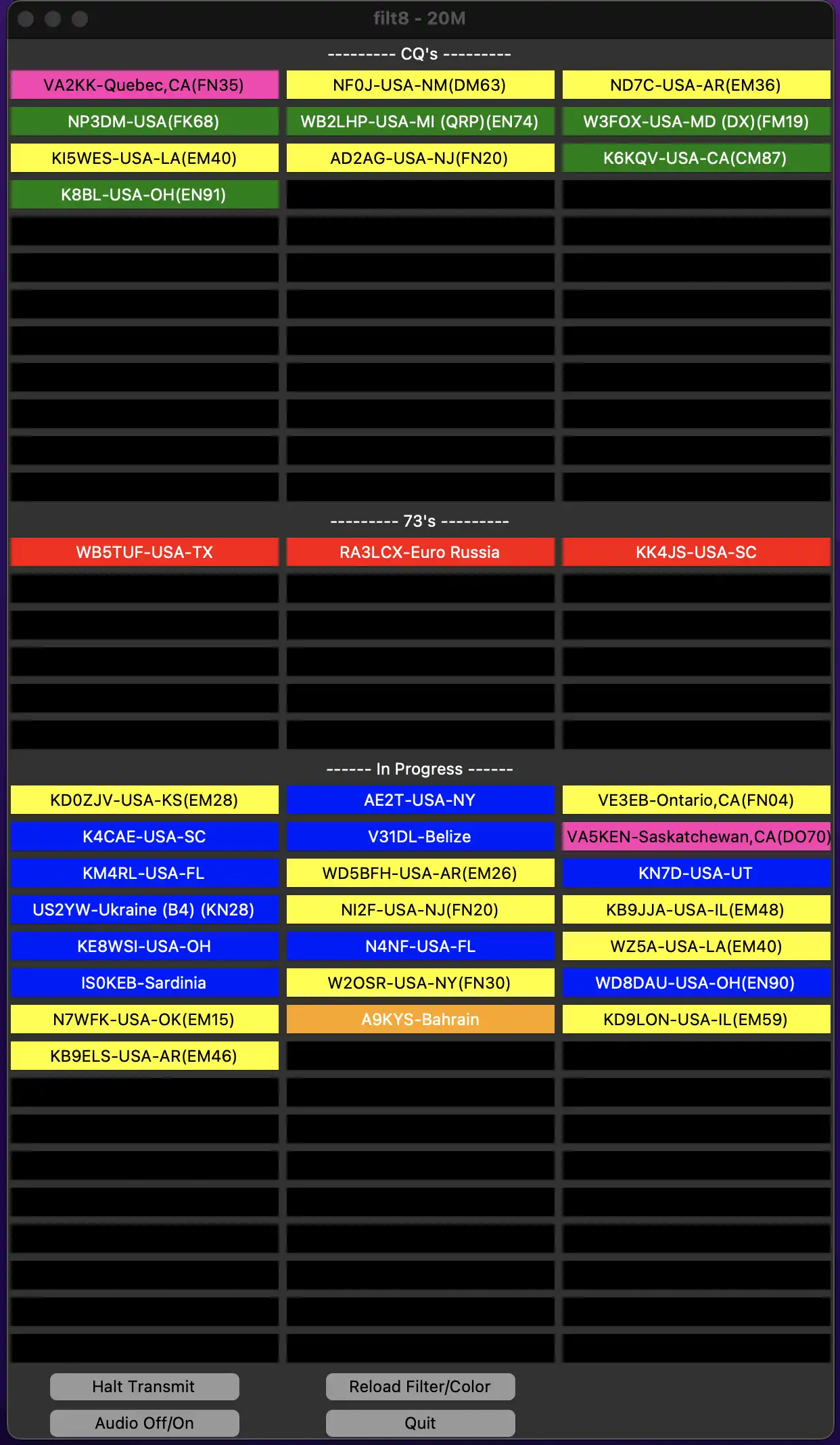 下载 Web 工具或 Web 应用程序 Filt8 - WSJT-X FT8 v1.2 警报