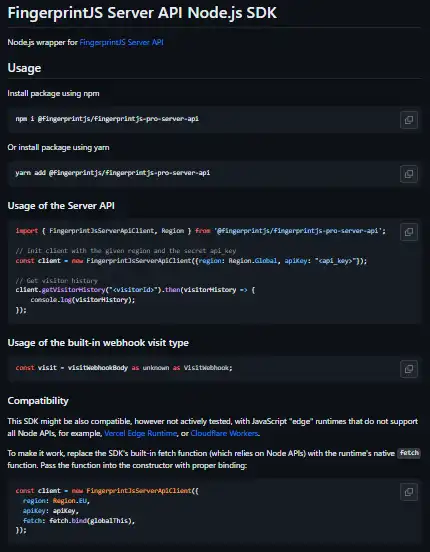 Muat turun alat web atau apl web FingerprintJS Server API Node.js SDK