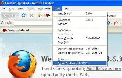 Download web tool or web app Firefox Bookmark CSV Export