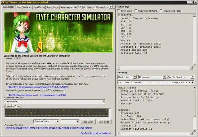 Download web tool or web app Flyff Character Simulator