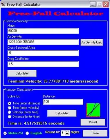 قم بتنزيل أداة الويب أو تطبيق الويب Free-Fall Calculator للتشغيل في Windows عبر الإنترنت عبر Linux عبر الإنترنت