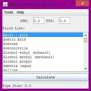 Download web tool or web app GBDaves Pipe Size Calculator