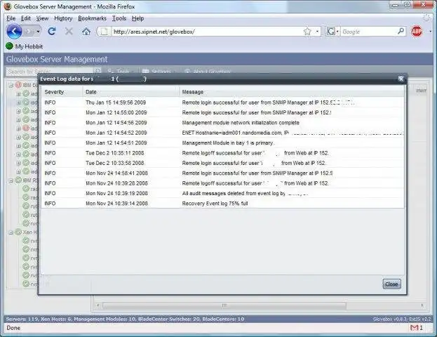 Download web tool or web app Glovebox Server Management