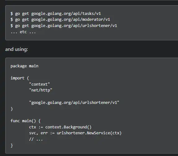 Download web tool or web app Google APIs Client Library for Go