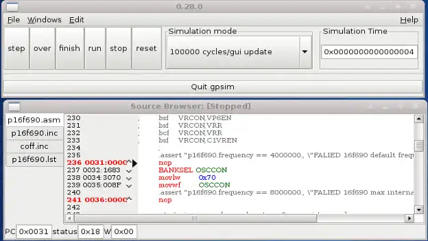 Download web tool or web app gpsim - The gnupic Simulator to run in Windows online over Linux online