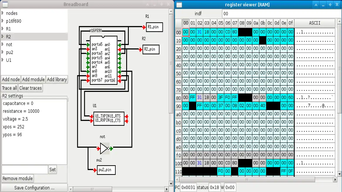 Download webtool of webapp gpsim - De gnupic Simulator om online in Windows via Linux online te draaien