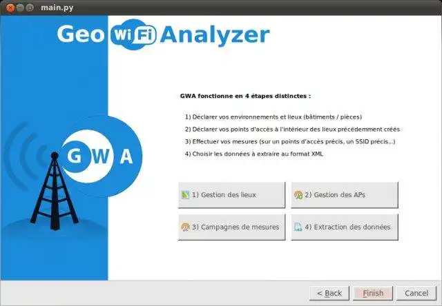 Download web tool or web app GWA Geographical Wifi Analyser to run in Linux online