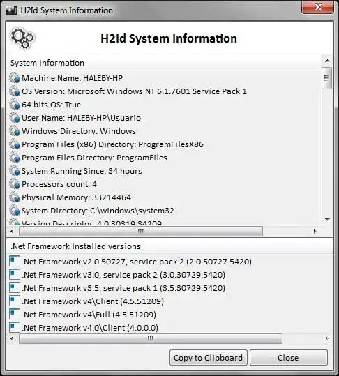 Download web tool or web app H2Id System Information