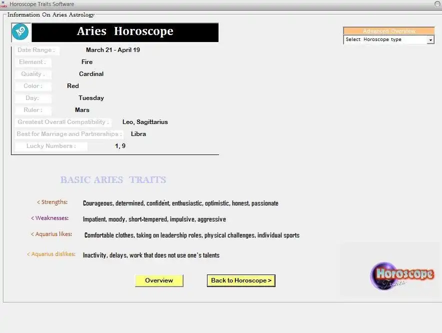 Download web tool or web app horoscope traits software