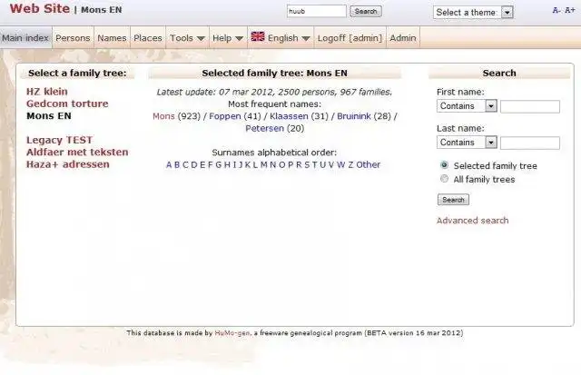 Download web tool or web app HuMo-gen genealogy software