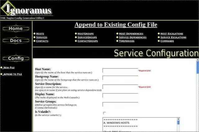 Download web tool or web app Ignoramus- A Nagios Config Generator