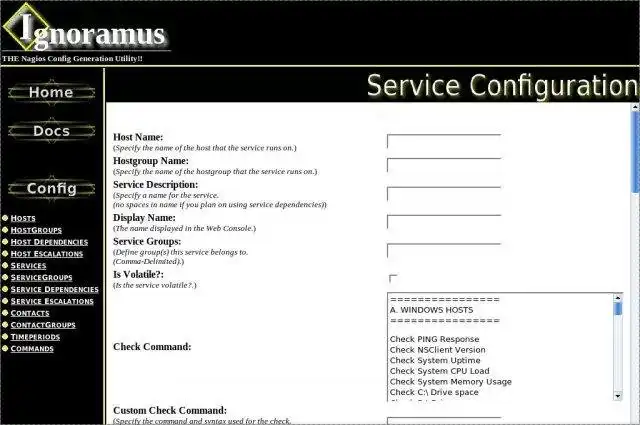 Download web tool or web app Ignoramus- A Nagios Config Generator