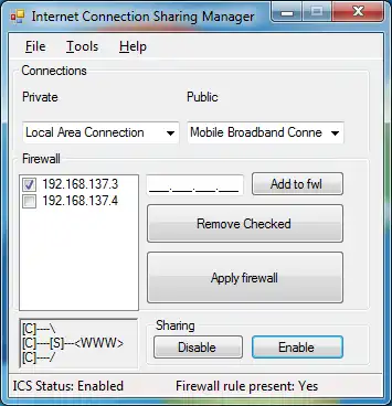 Download web tool or web app Internet Connection Sharing Control