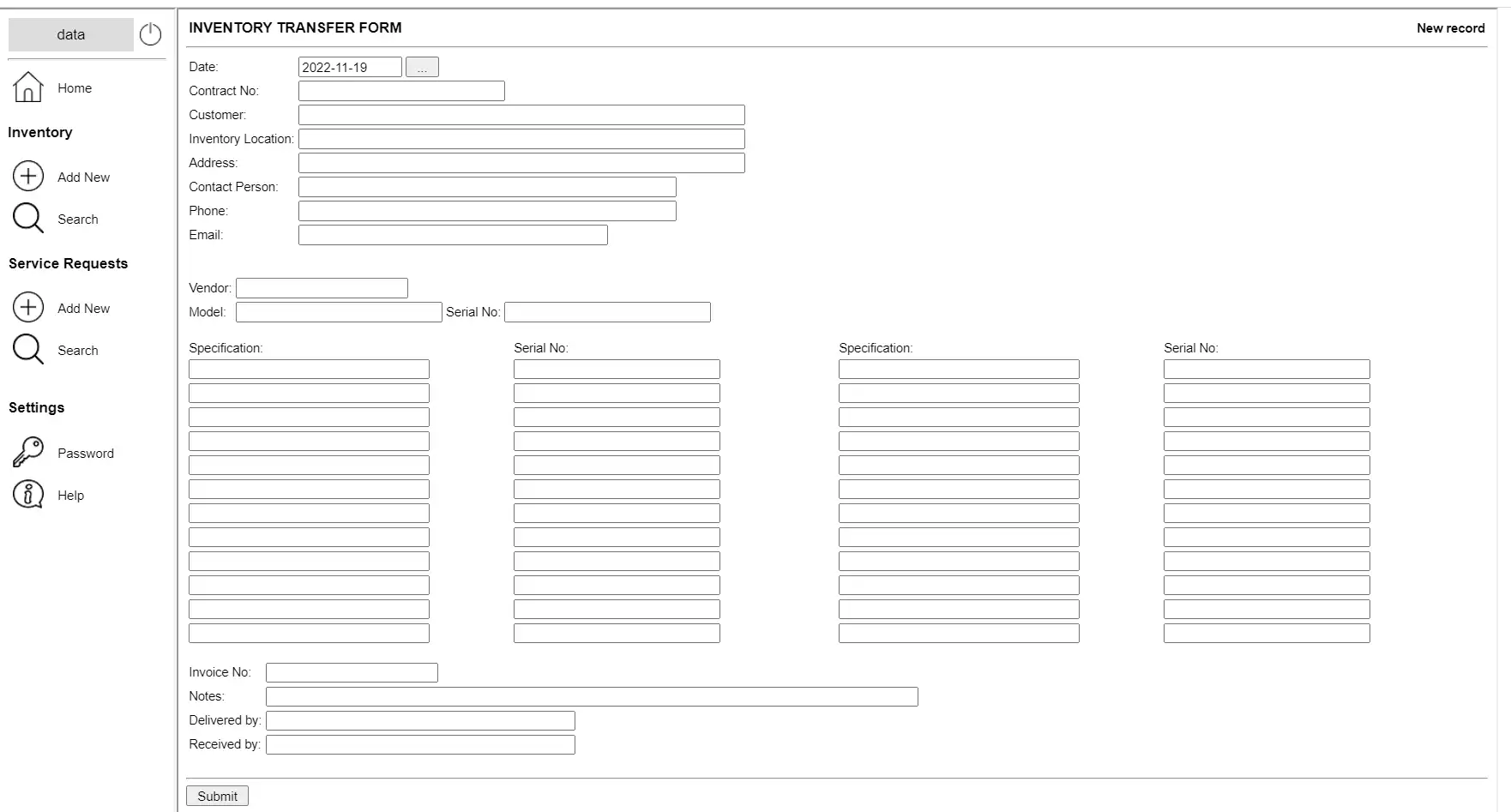 Download web tool or web app Inventory Forms