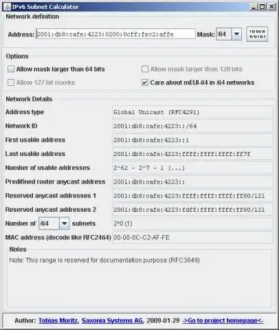 Download web tool or web app IPv6SubnetCalc