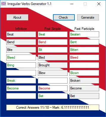 Download web tool or web app Irregular Verbs Generator