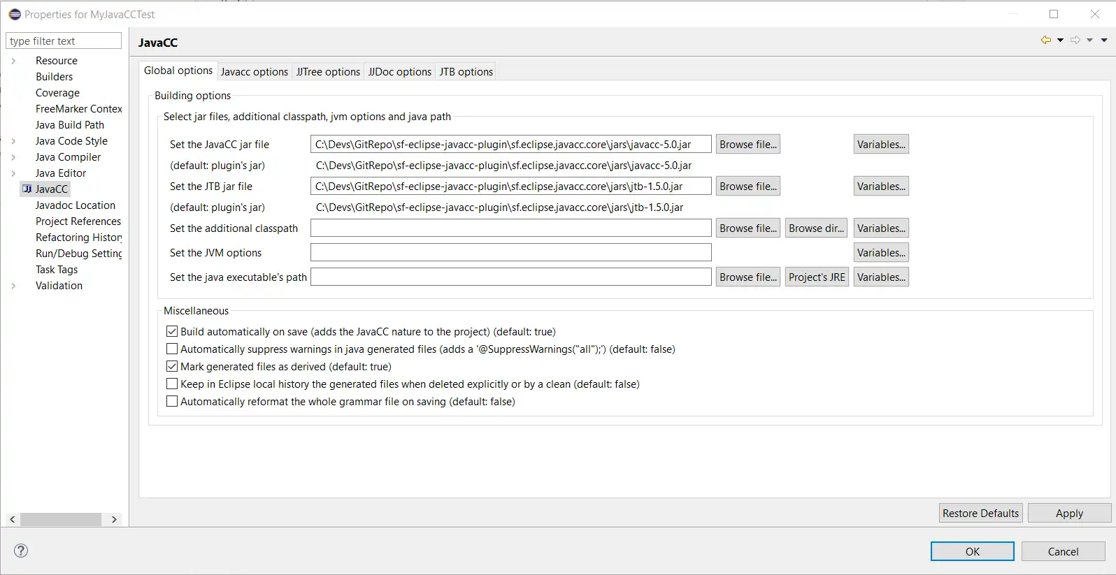 Download web tool or web app JavaCC Eclipse Plugin