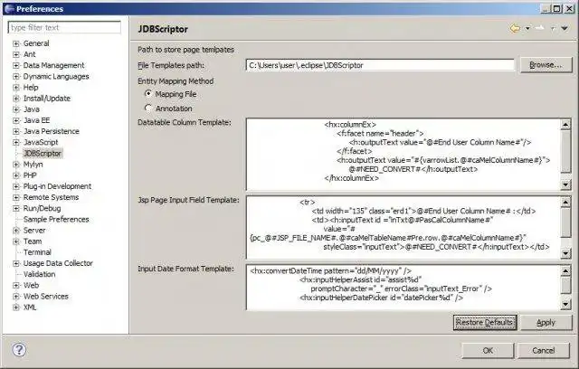 Download web tool or web app JDBScriptor for Eclipse