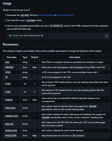 Download web tool or web app Jekyll Pure Liquid Table of Contents