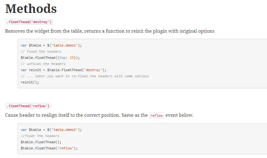 Web ツールまたは Web アプリ jquery.floatThead をダウンロード