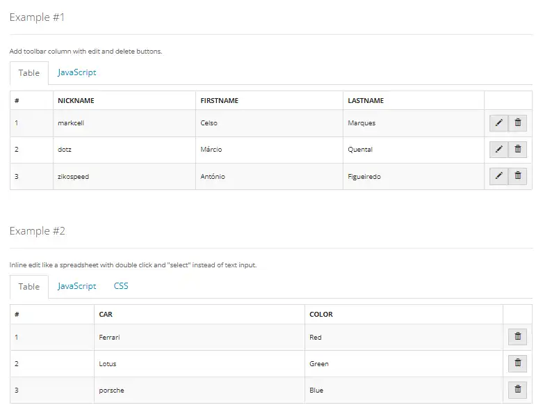 Téléchargez l'outil Web ou l'application Web jQuery-Tabledit