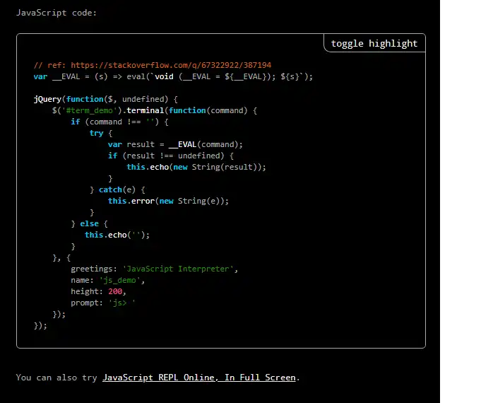 Download web tool or web app jQuery Terminal