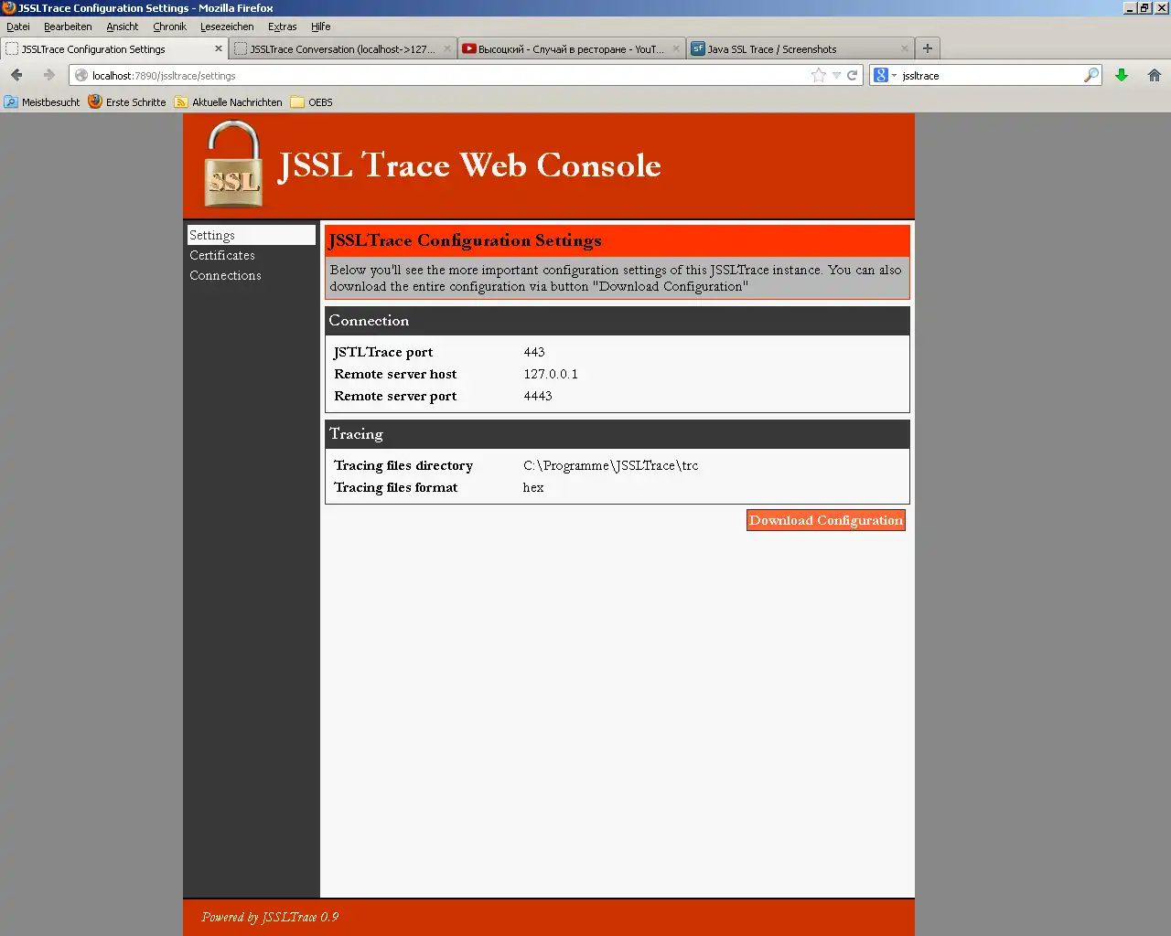 Download web tool or web app JSSLTrace - a SSL/TLS Interceptor