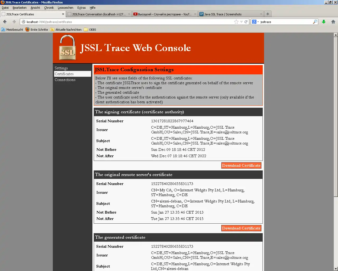 Download web tool or web app JSSLTrace - a SSL/TLS Interceptor