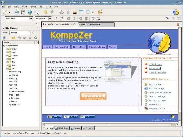 Download web tool or web app KompoZer