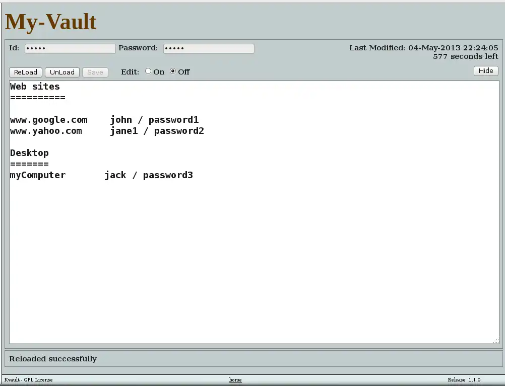 Download web tool or web app Kvault