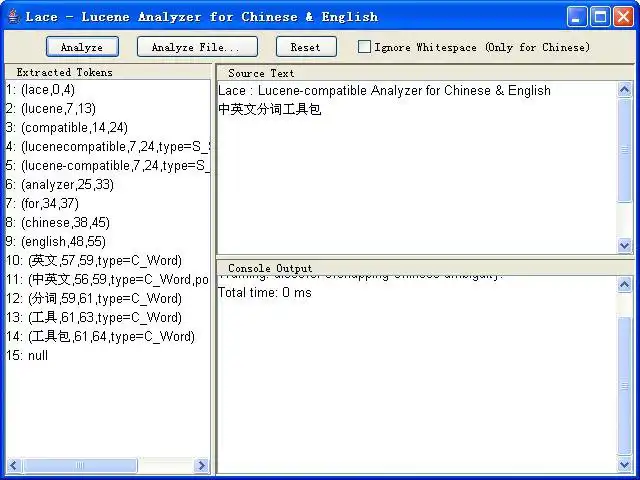 Download web tool or web app LACE (Lucene compatible Analyzer) to run in Windows online over Linux online