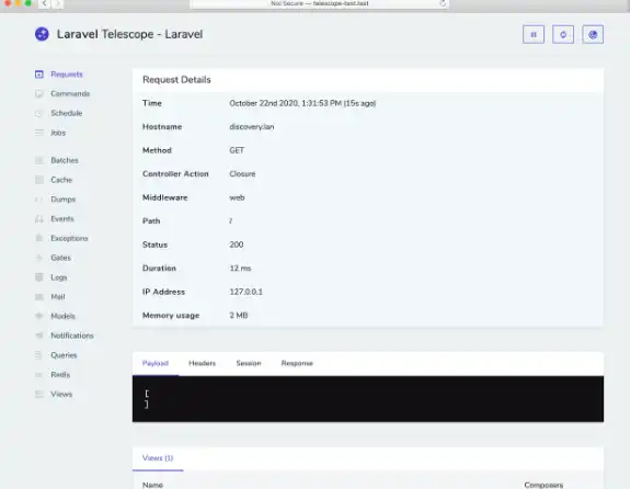 Download web tool or web app Laravel Telescope