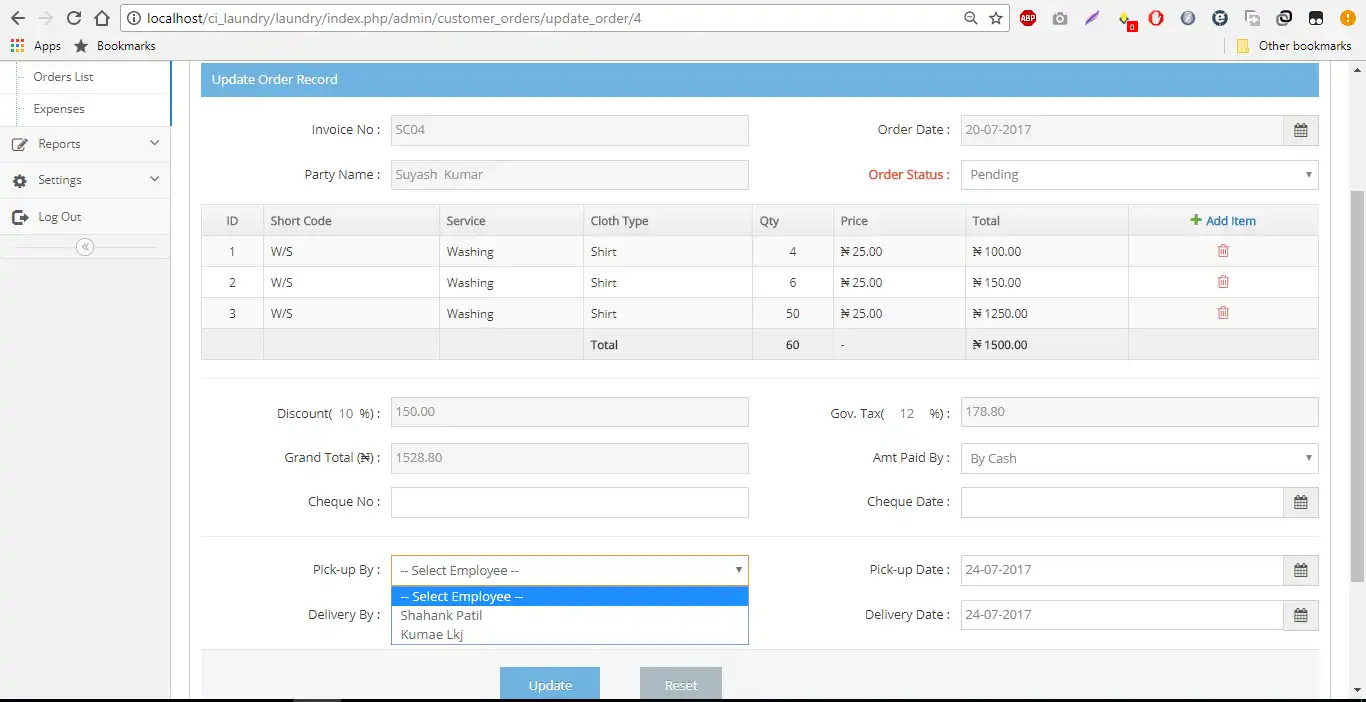 Download web tool or web app Laundry Management System