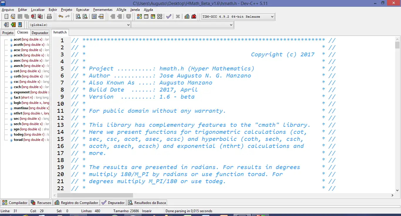 Download web tool or web app Lib Hyper Math for GCC (C++) to run in Linux online