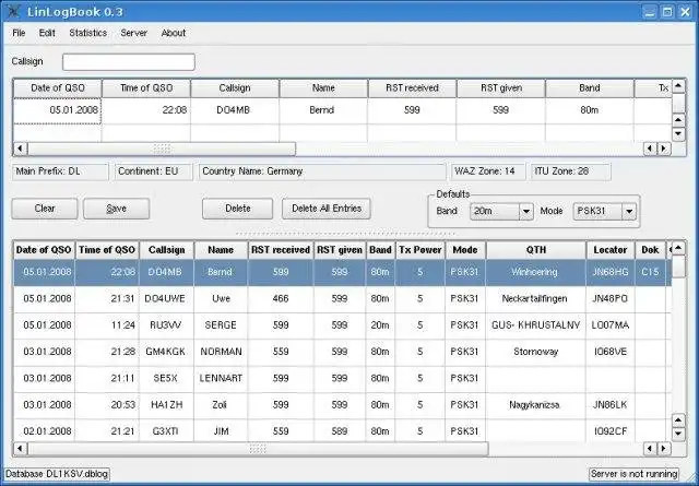 Download web tool or web app LinLogBook a hamradio logbook for linux