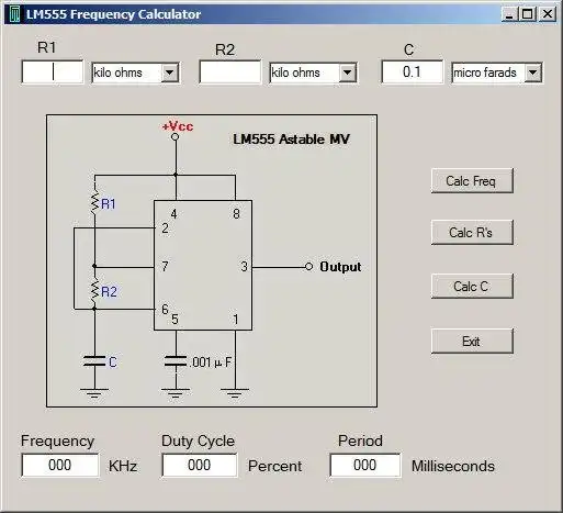 Download web tool or web app LM555 Timer Calculator