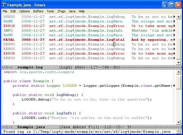 دانلود ابزار وب یا برنامه وب حالت Log4j - مشاهده فایل های گزارش در Emacs