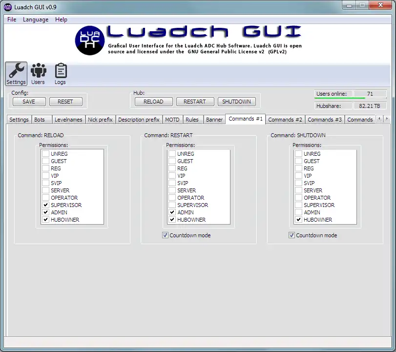 Download web tool or web app Luadch GUI