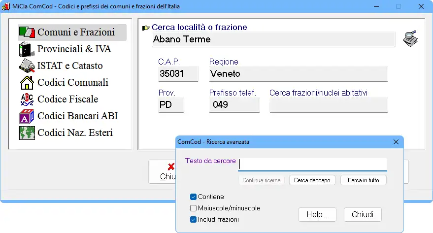 Download web tool or web app MiCla Comuni e codici "ComCod"