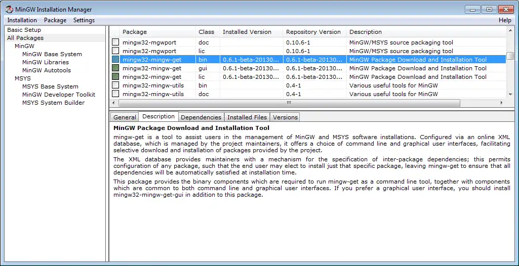 Télécharger l'outil Web ou l'application Web MinGW - GNU minimaliste pour Windows