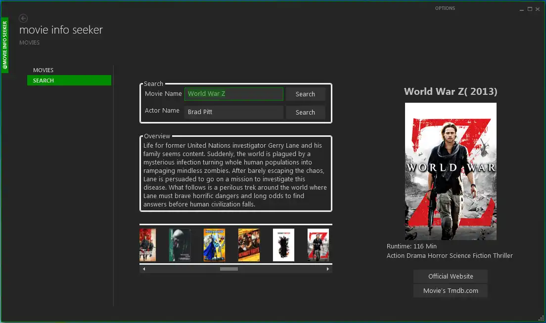 Download web tool or web app Movie Info Seeker to run in Windows online over Linux online