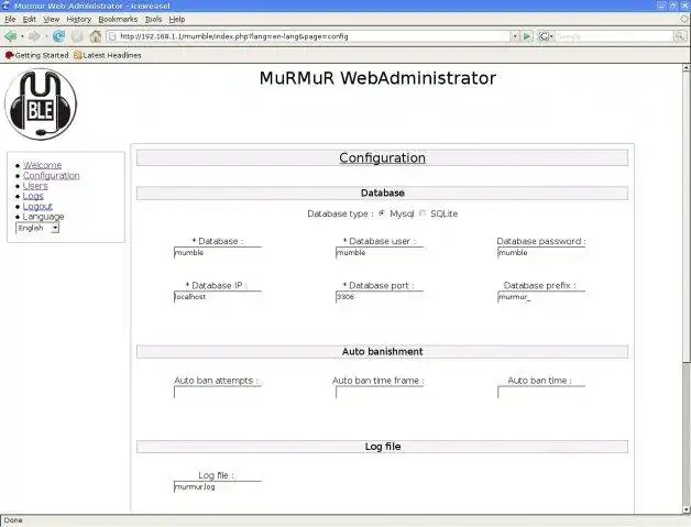 Download web tool or web app Murmur WebAdministrator to run in Linux online