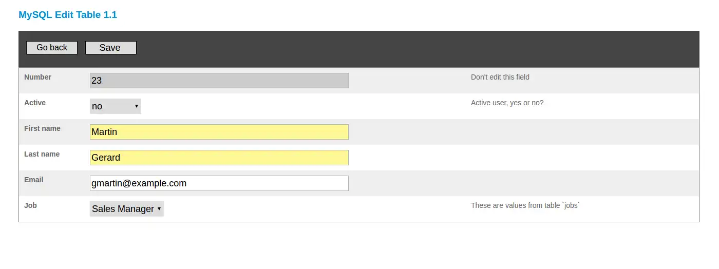 Download web tool or web app MySQL Edit Table