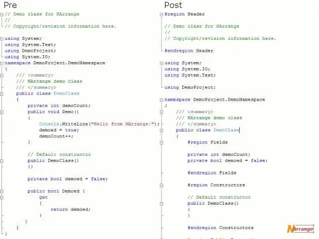 Download web tool or web app NArrange - .NET Code Organizer/Formatter