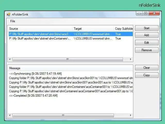 Download web tool or web app nFolderSink Backup