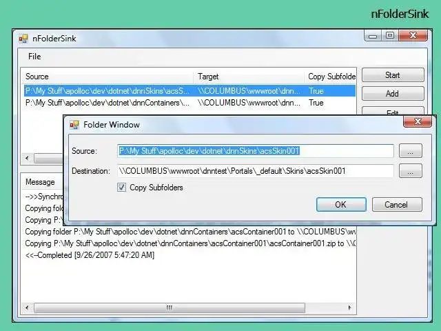 Download web tool or web app nFolderSink Backup