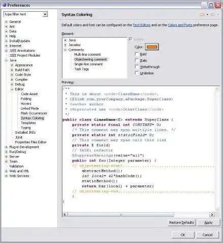 Download web tool or web app Objecteering Syntax Color For Eclipse