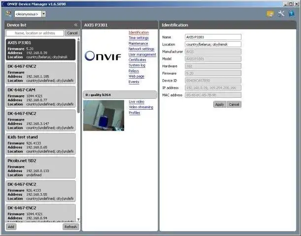 Web aracını veya web uygulamasını indirin ONVIF Aygıt Yöneticisi