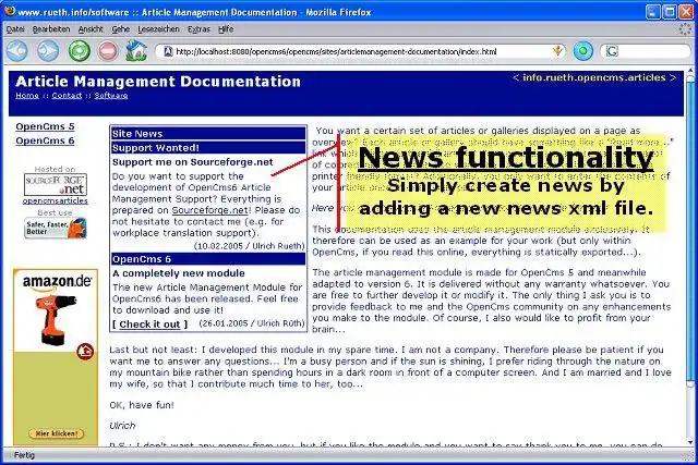 Download web tool or web app OpenCms Article Management Module