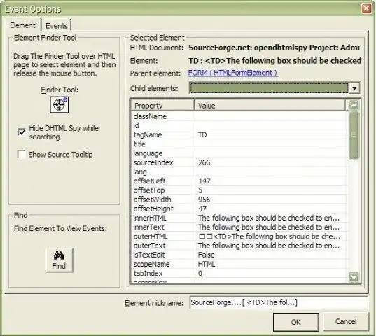 Download web tool or web app Open DHTML Spy